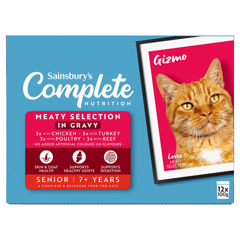 Sainsbury's senior cat food meat selection in gravy 12x100g, UK version