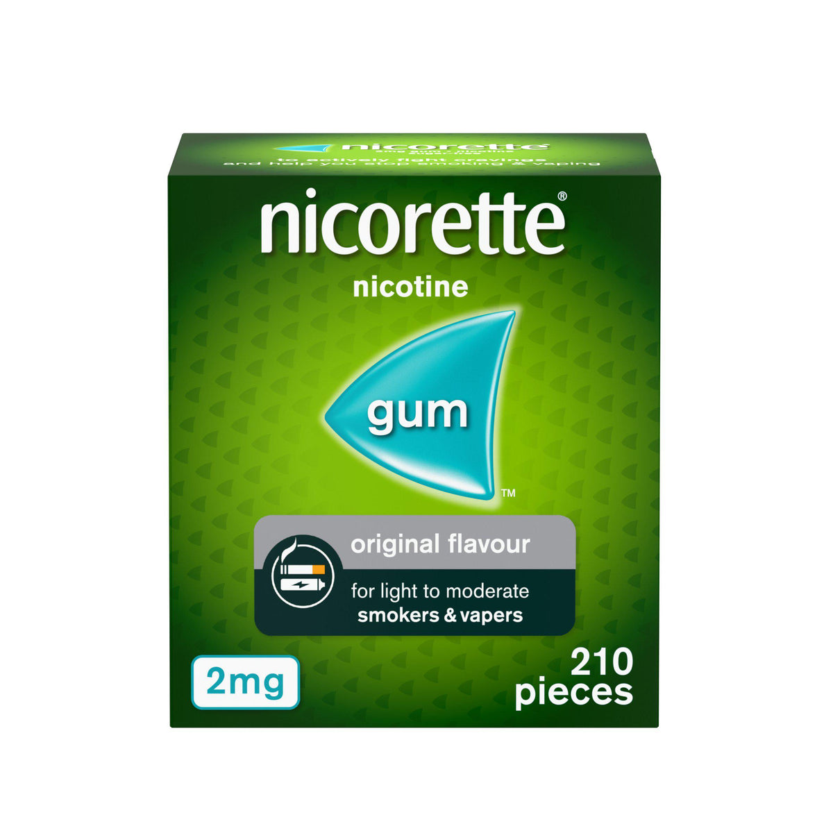 Nicorette gum original flavour 2mg 210 pieces, imported from the UK