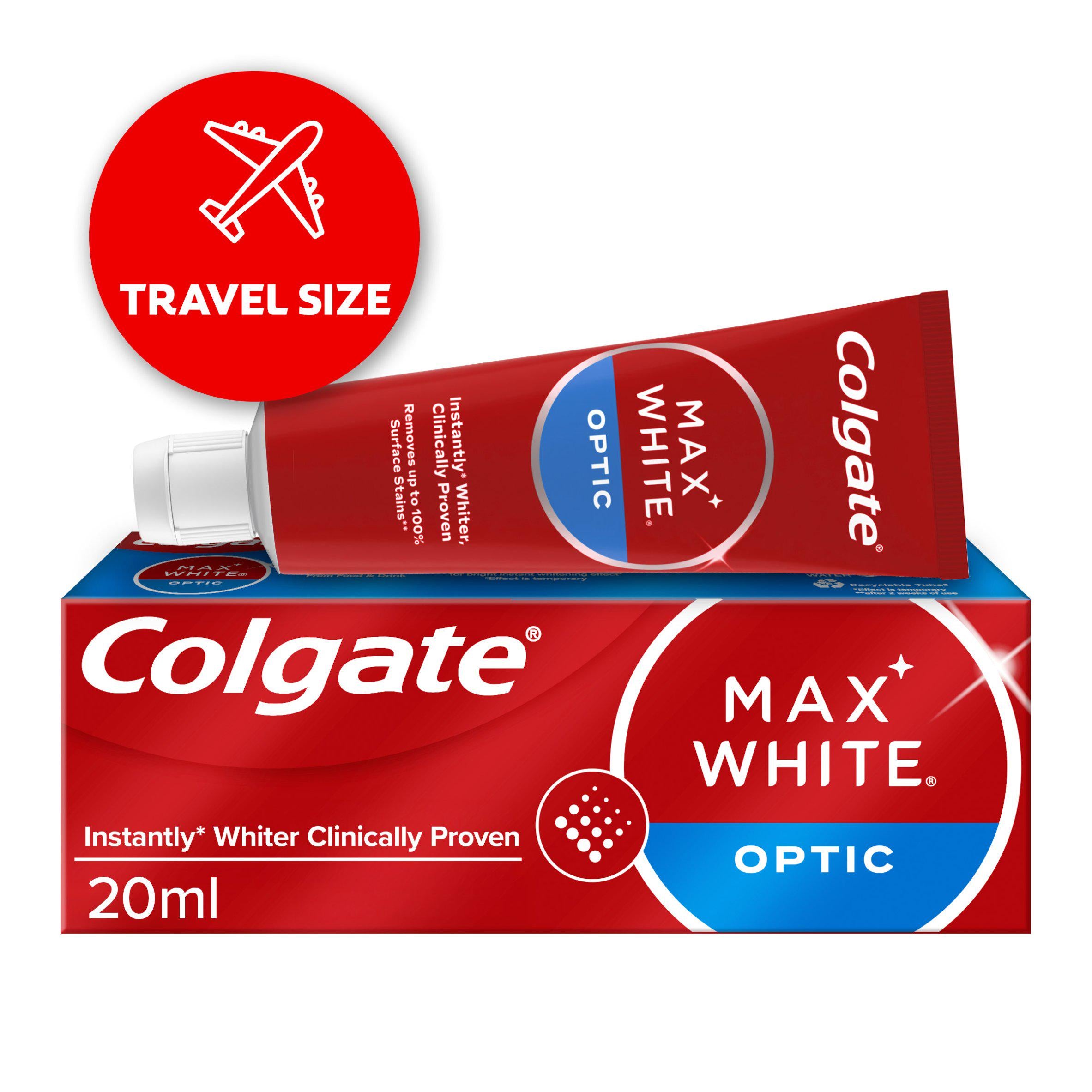 Colgate Max White Optic toothpaste 20ml travel size, UK version