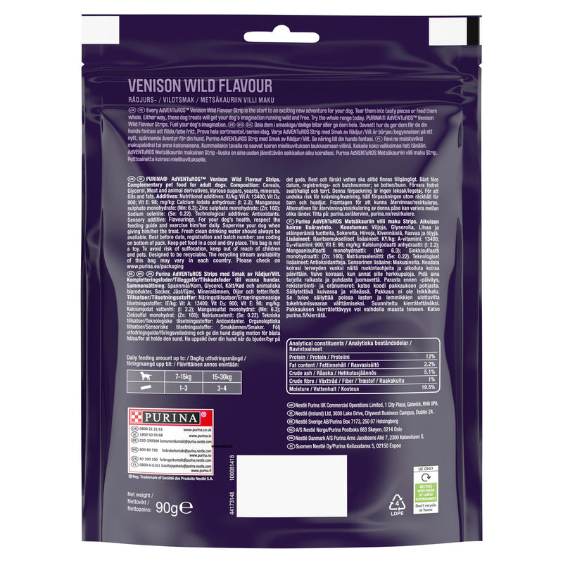 Adventuros venison wild flavour strips 90g, imported from the UK