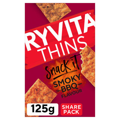 Sainsburys Ryvita Snack It Thins Smoky BBQ Flatbread Snacks 125g- Buy online at McGrocer
