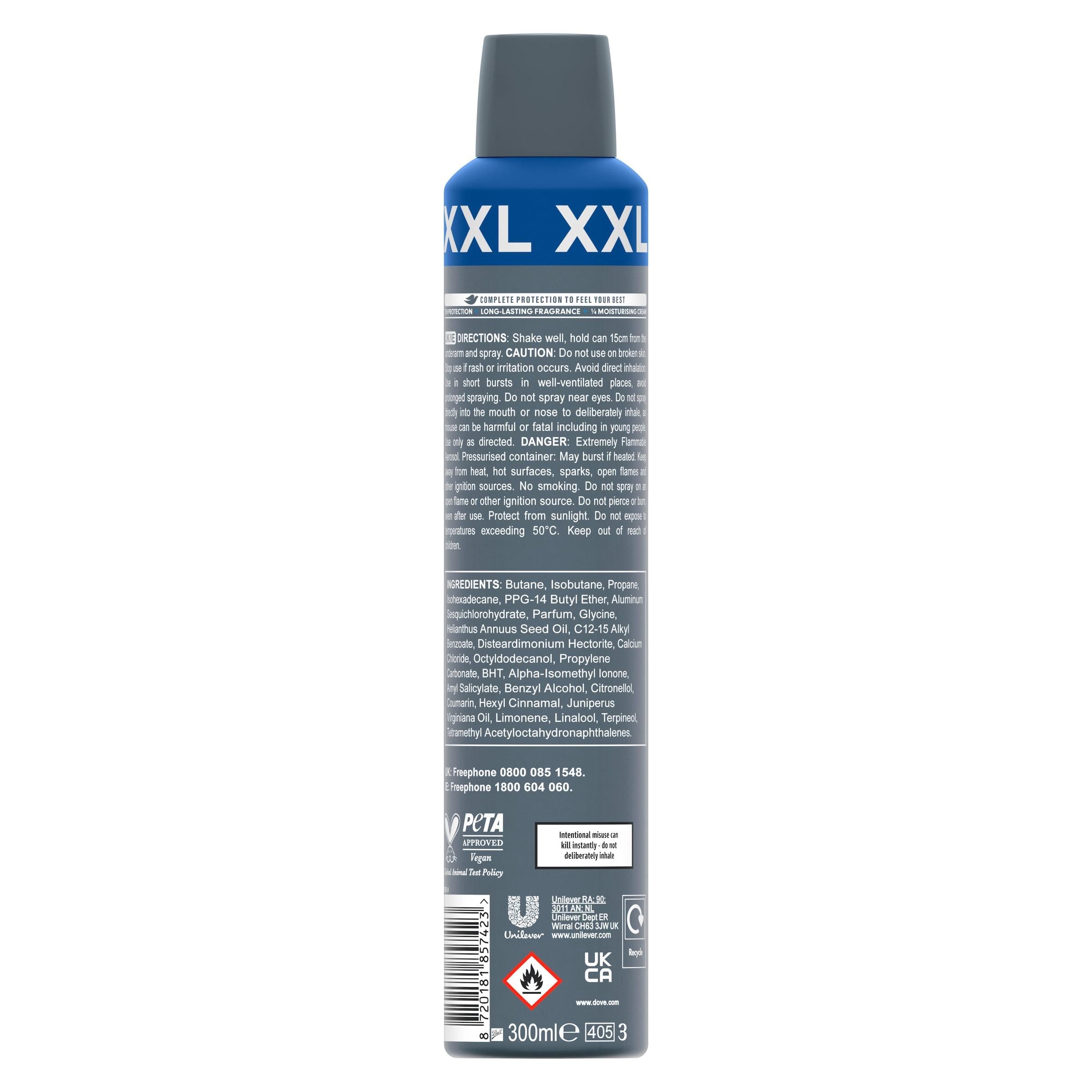 Dove Men+Care XXL antiperspirant spray 300ml, imported from the UK