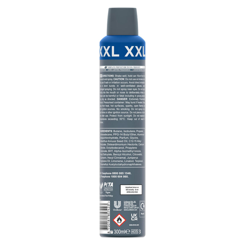 Dove Men+Care XXL antiperspirant spray 300ml, imported from the UK