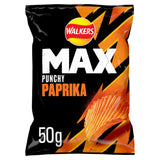 Walkers Max Punchy Paprika ridged crisps 50g, imported from the UK