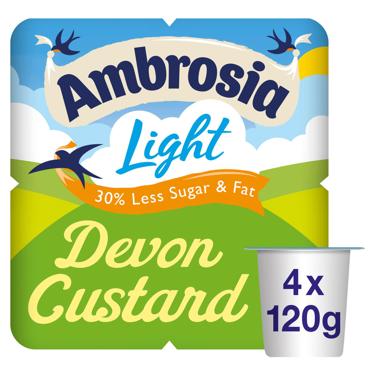 Ambrosia Light Custard Dessert Pots 4x120g, UK version