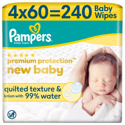 Sainsburys Pampers New Baby Premium Protection Plastic Free Baby Wet Wipes 240- Buy online at McGrocer