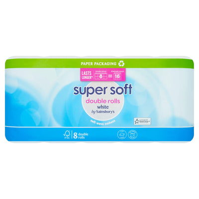 Sainsburys Sainsbury's Super Soft White Toilet Tissue Double Rolls 8x440 Sheets- Buy online at McGrocer