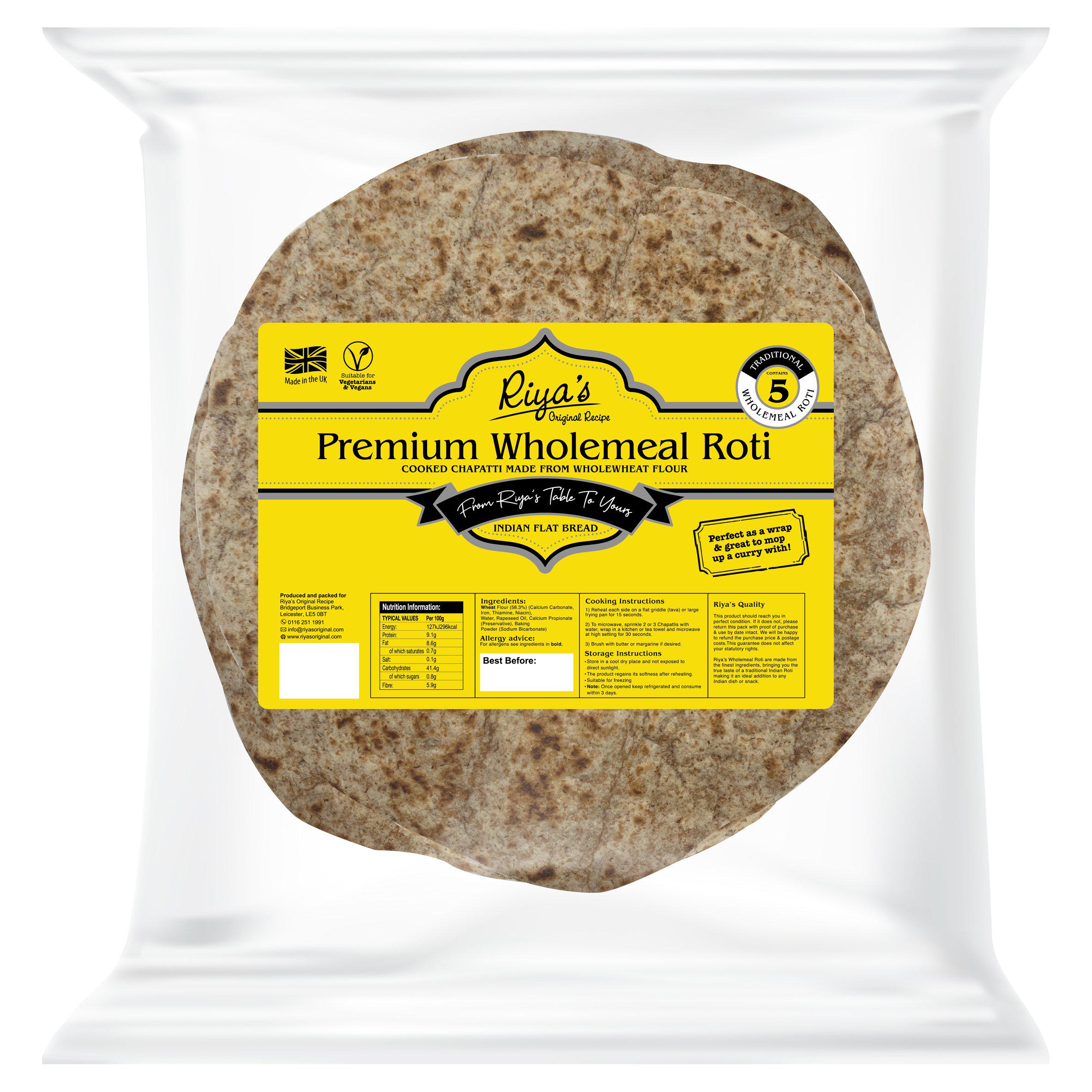 Riya's Wholemeal Roti Indian flatbreads x5 (British brand)