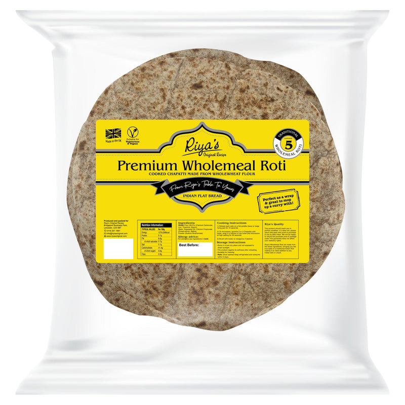 Riya's Wholemeal Roti Indian flatbreads x5 (British brand)