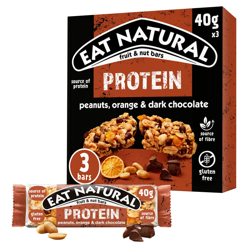 Eat Natural protein cereal bar peanuts orange dark chocolate 3x40g, imported from the UK