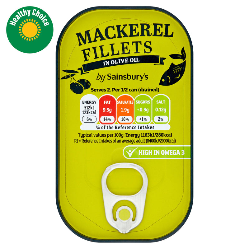 Sainsbury's mackerel fillets in olive oil 125g, UK version