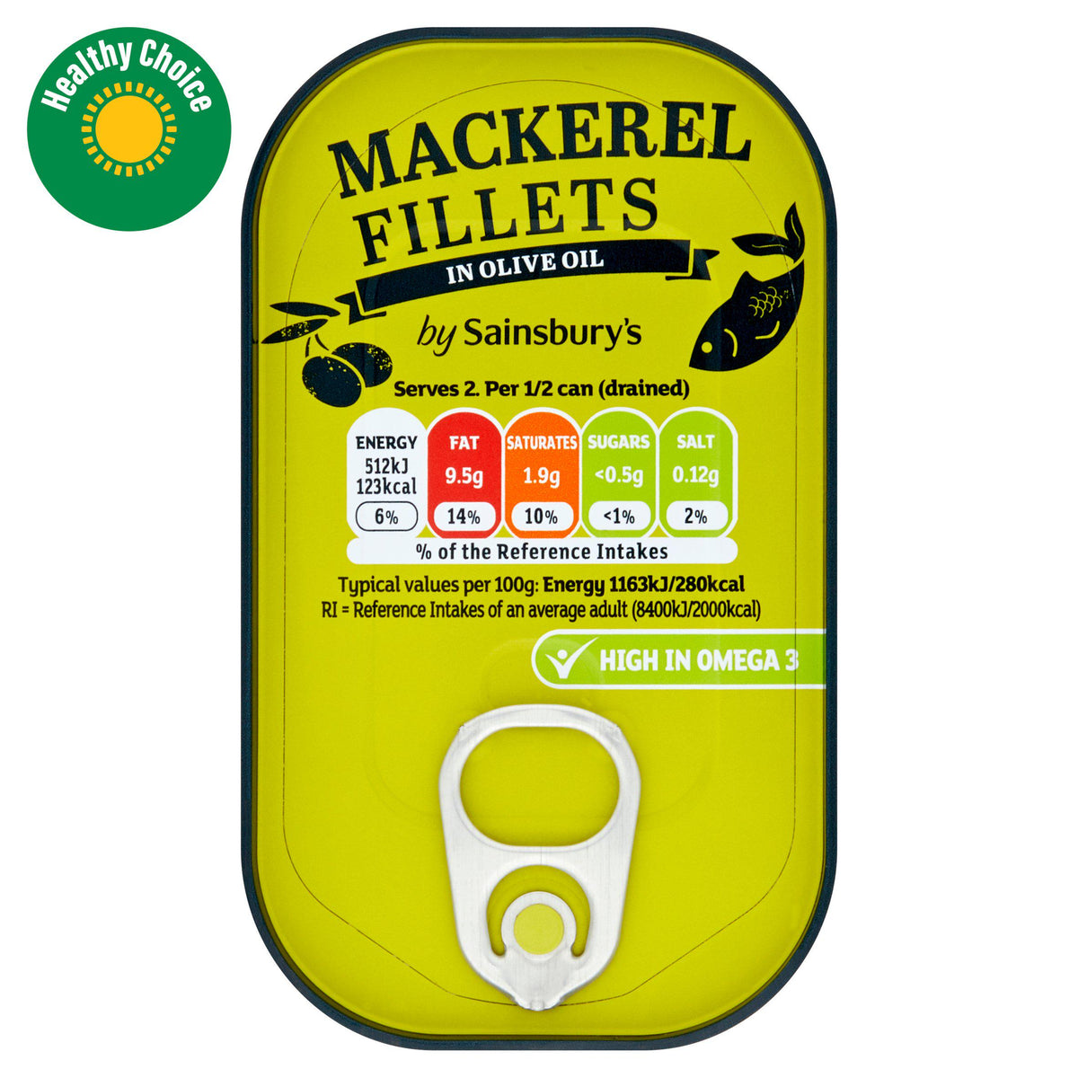 Sainsbury's mackerel fillets in olive oil 125g, UK version