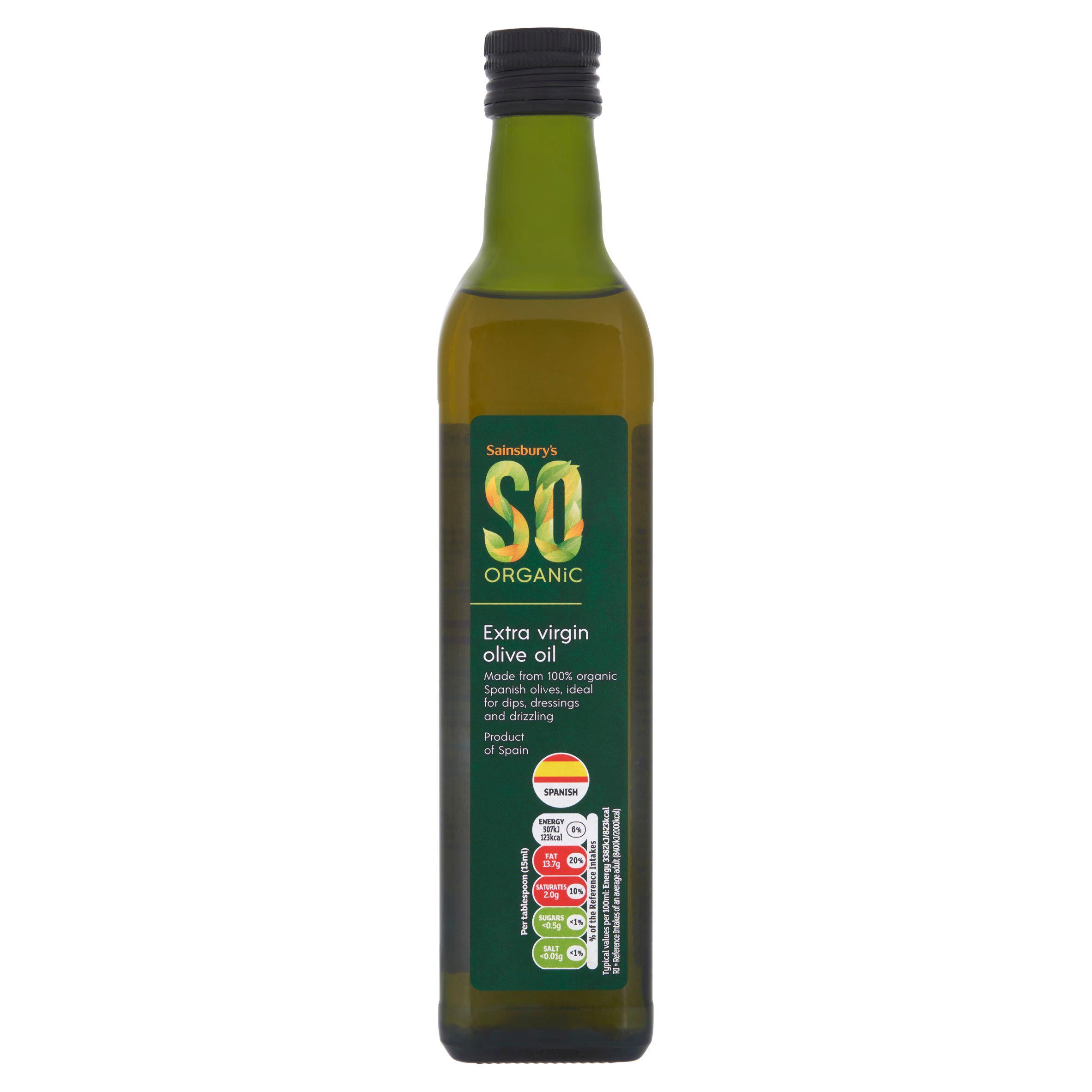 Sainsbury's extra virgin organic olive oil 500ml, imported from the UK