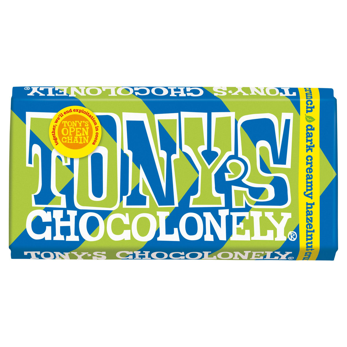 Tony's Chocolonely dark chocolate hazelnut crunch 180g, UK version