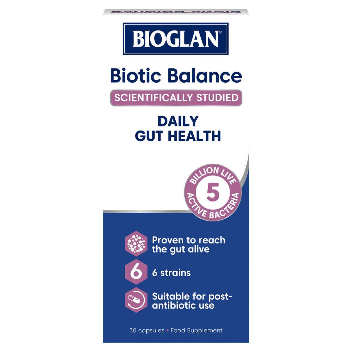 Bioglan Biotic Balance 30 capsules gut health supplement, imported from the UK