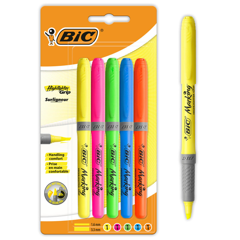 Bic Brite Liner Grip 5-pack highlighters - British product