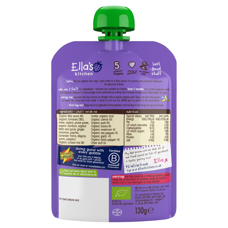 Ella's Kitchen pulled pork baby food pouch 130g (British brand)