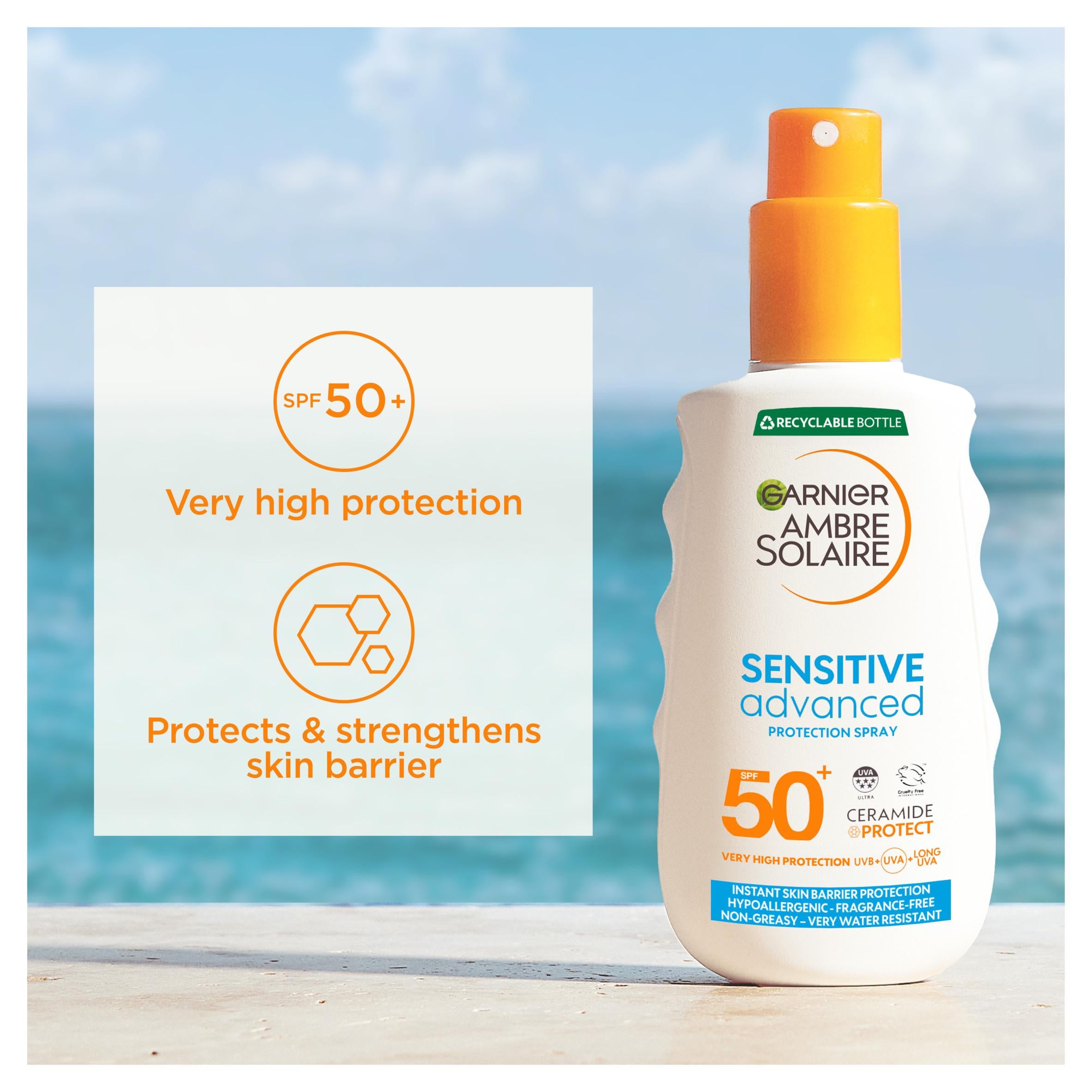 Garnier sun cream spray SPF50+ Sensitive 150ml, UK version