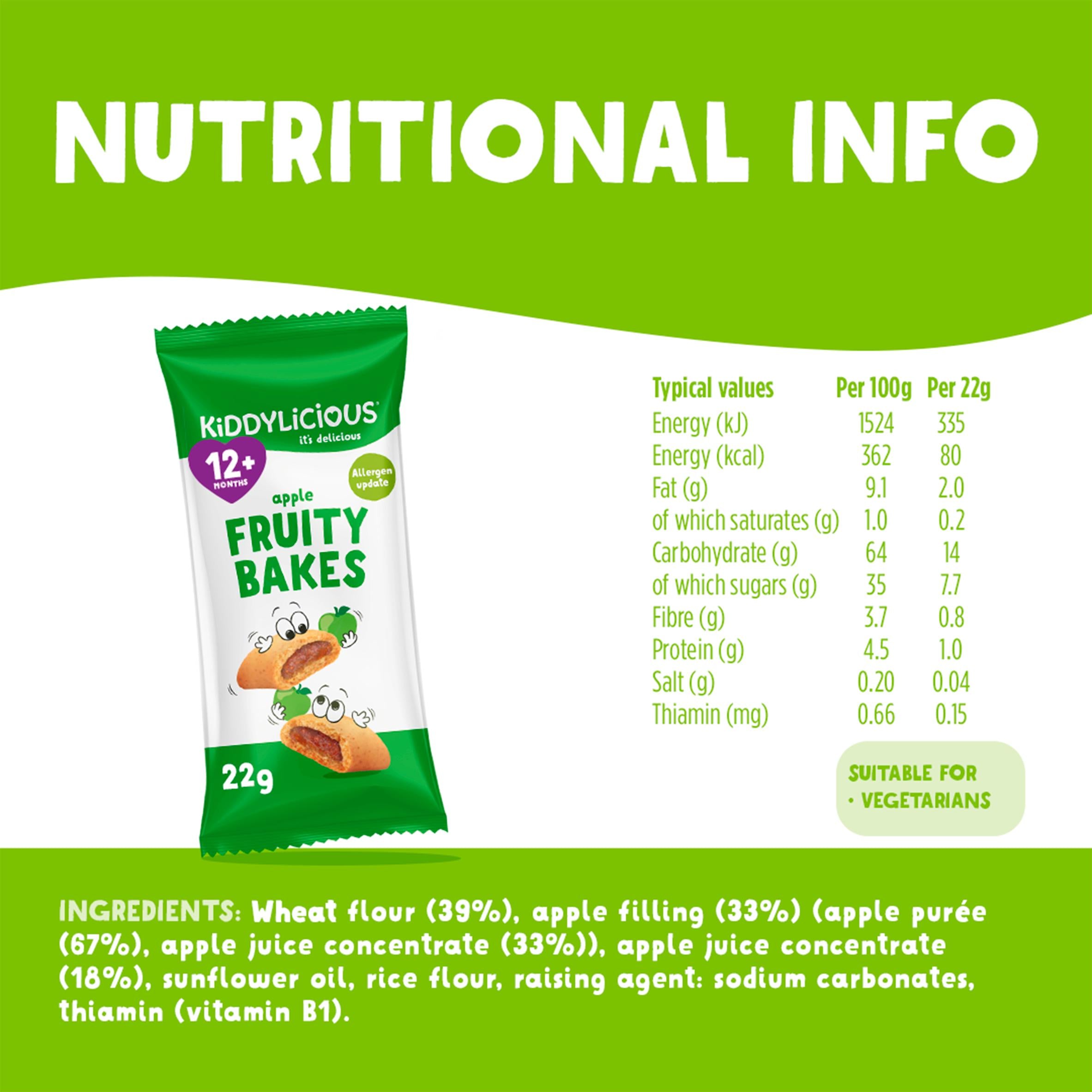 Kiddylicious apple fruity bakes baby snack 6x22g, UK version
