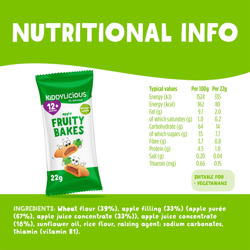 Kiddylicious apple fruity bakes baby snack 6x22g, UK version