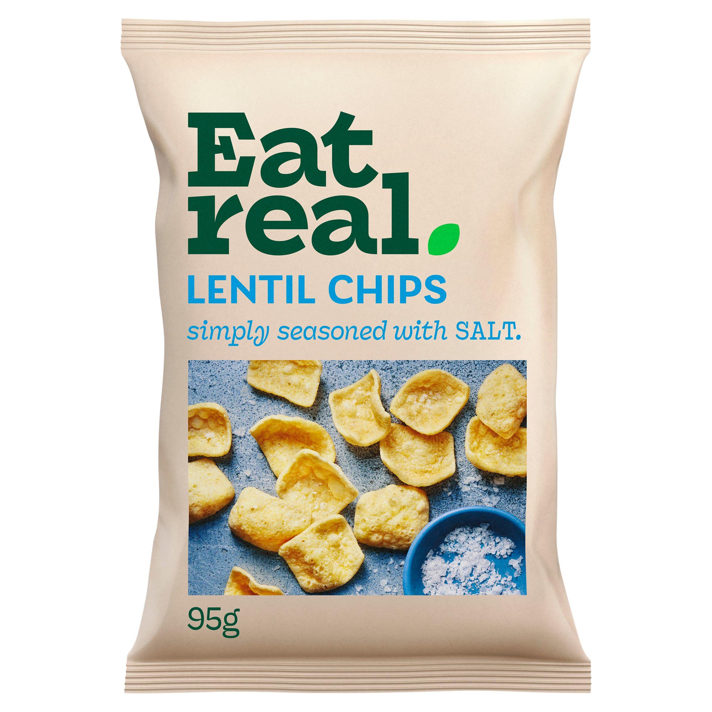 Eat Real salted lentil chips 95g, imported from the UK
