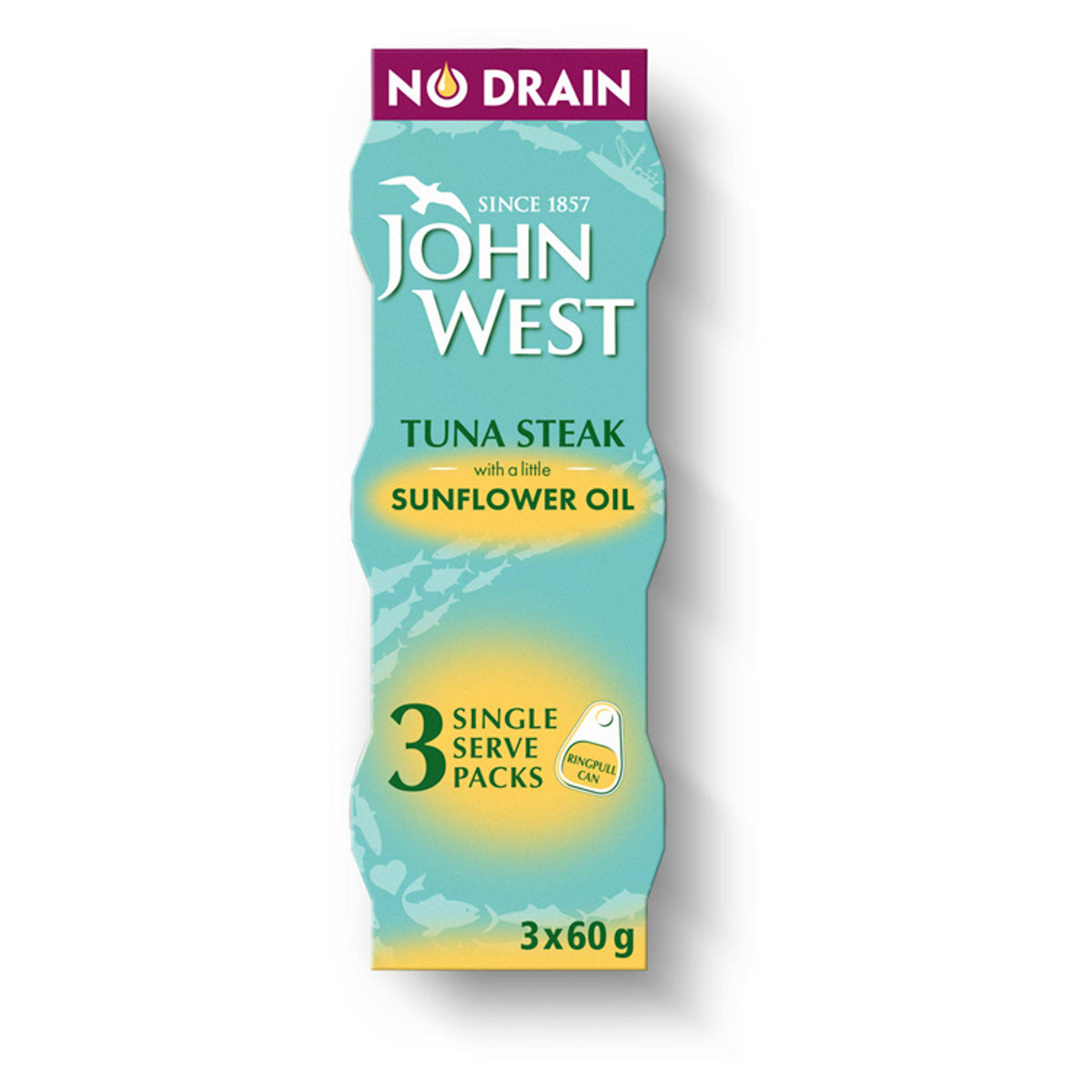 John West tuna steak in sunflower oil 3x60g, imported from the UK
