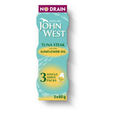 John West tuna steak in sunflower oil 3x60g, imported from the UK