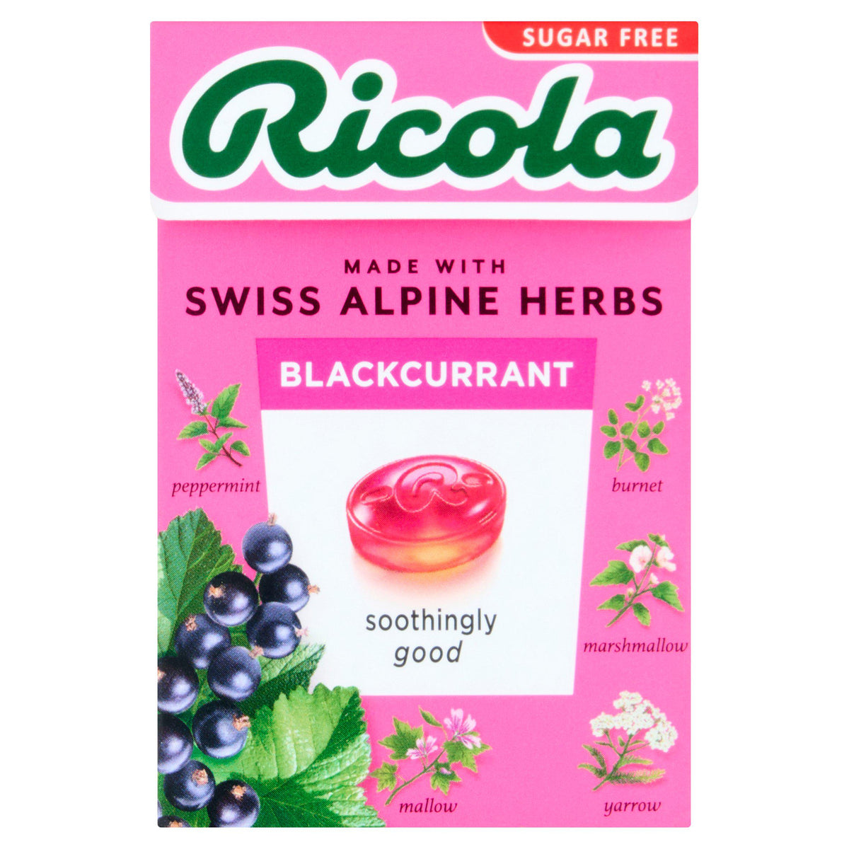 Ricola herbal sweets blackcurrant 45g, imported from the UK
