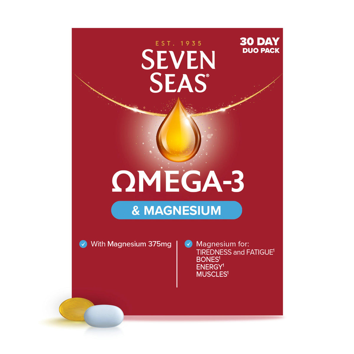 Seven Seas Omega-3 and Magnesium supplement 30 day supply - British product