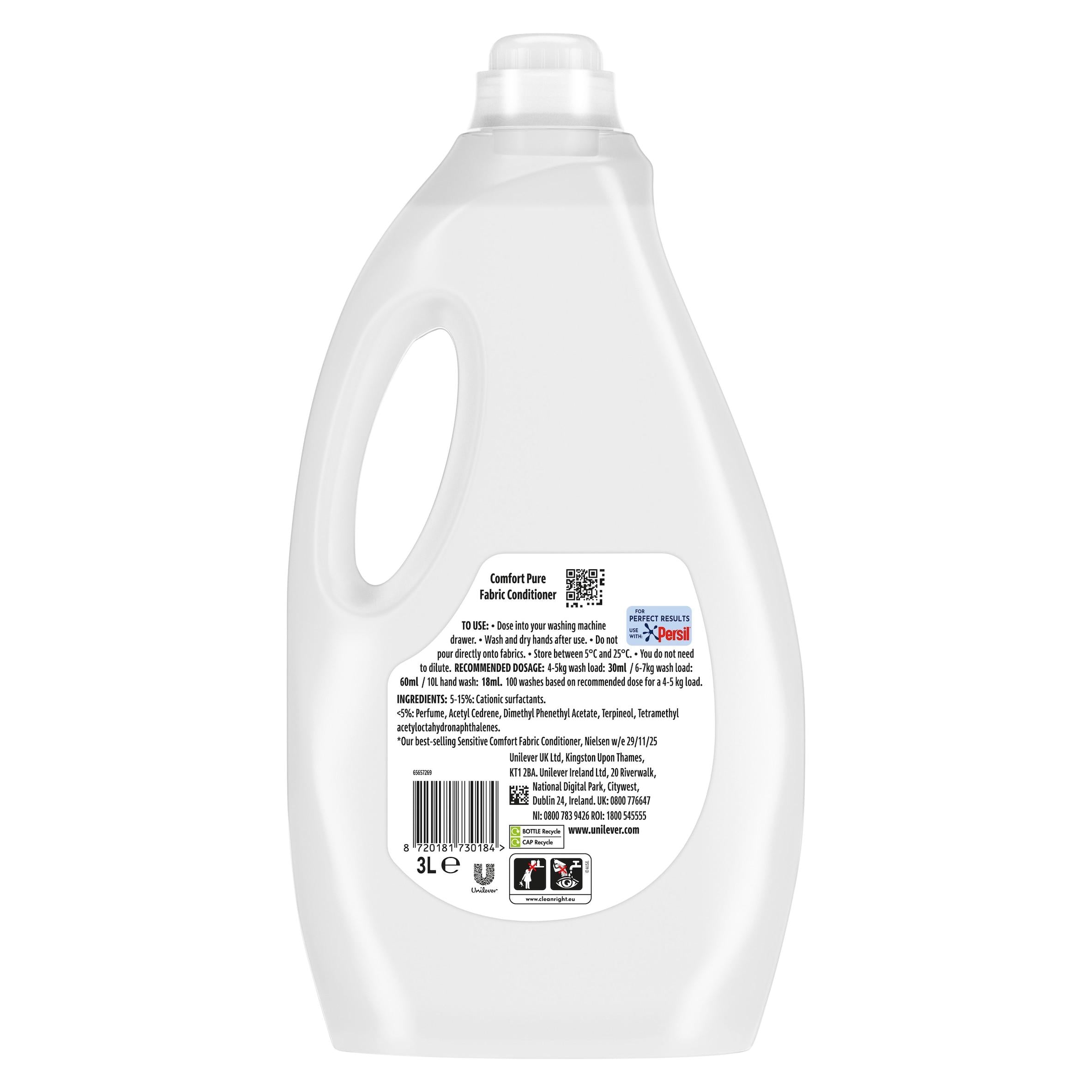 Comfort Pure Gently Fresh fabric conditioner 3L, imported from the UK