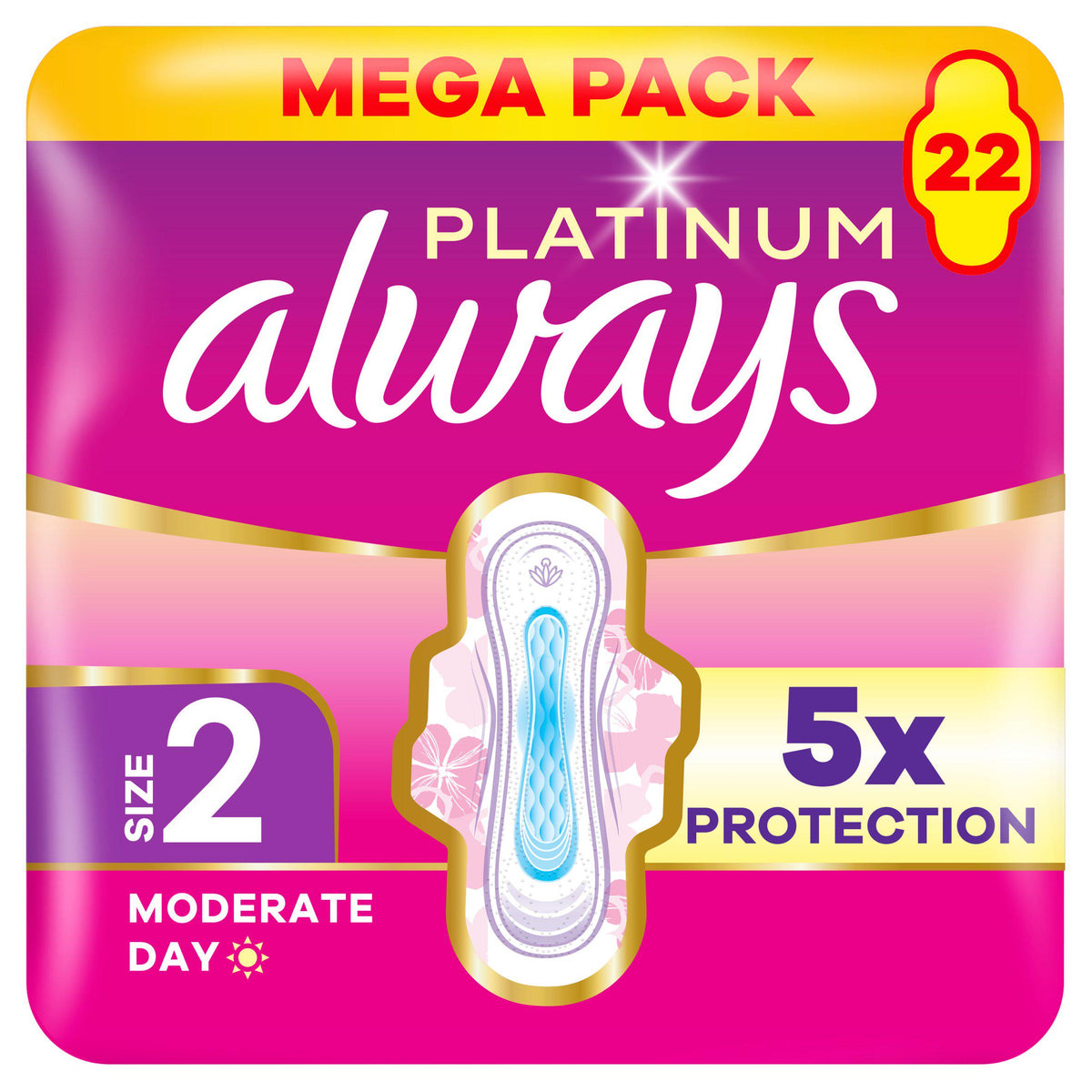Always Platinum sanitary pads size 2 wings 22 count - British product