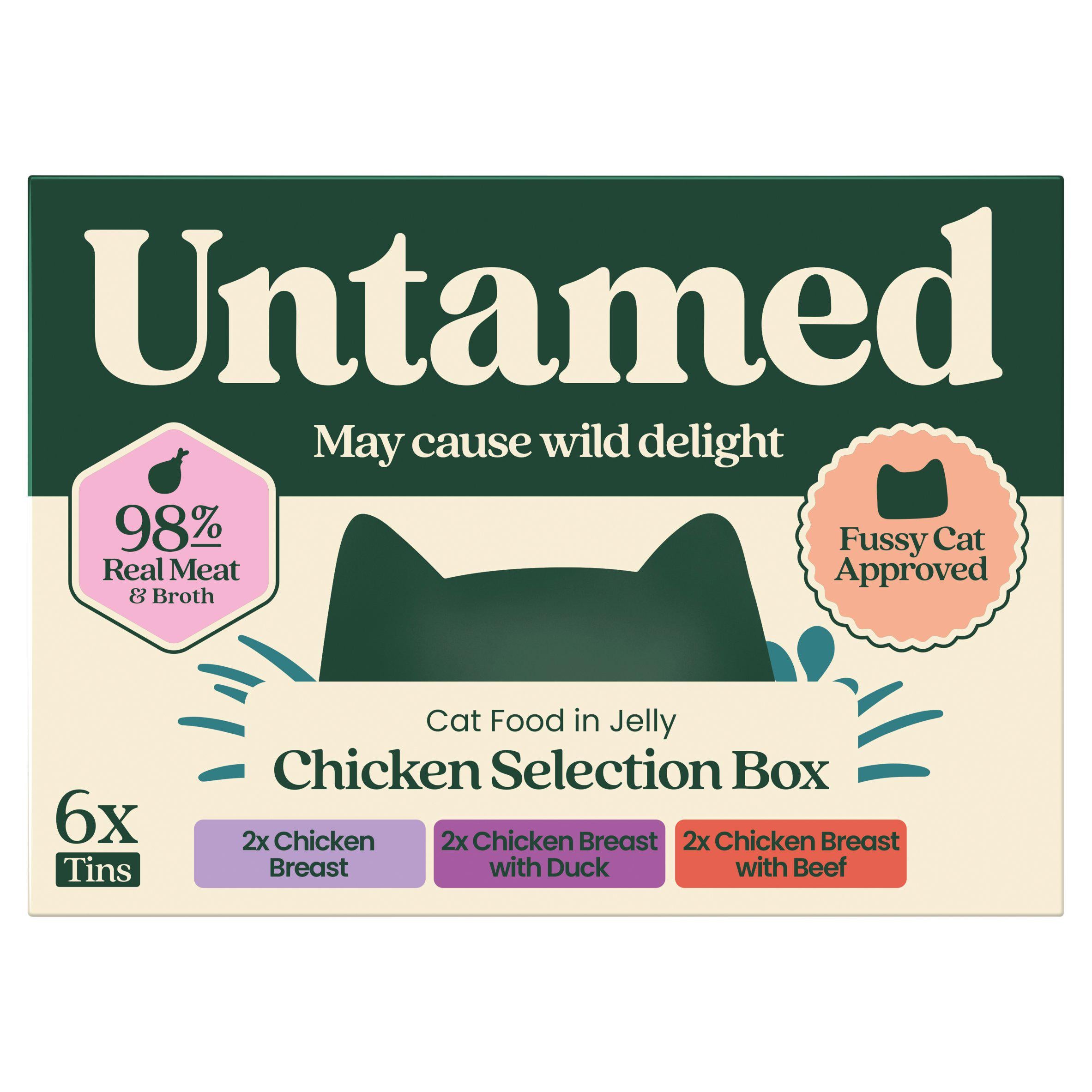 Untamed wet cat food chicken selection box 6x75g (British brand)