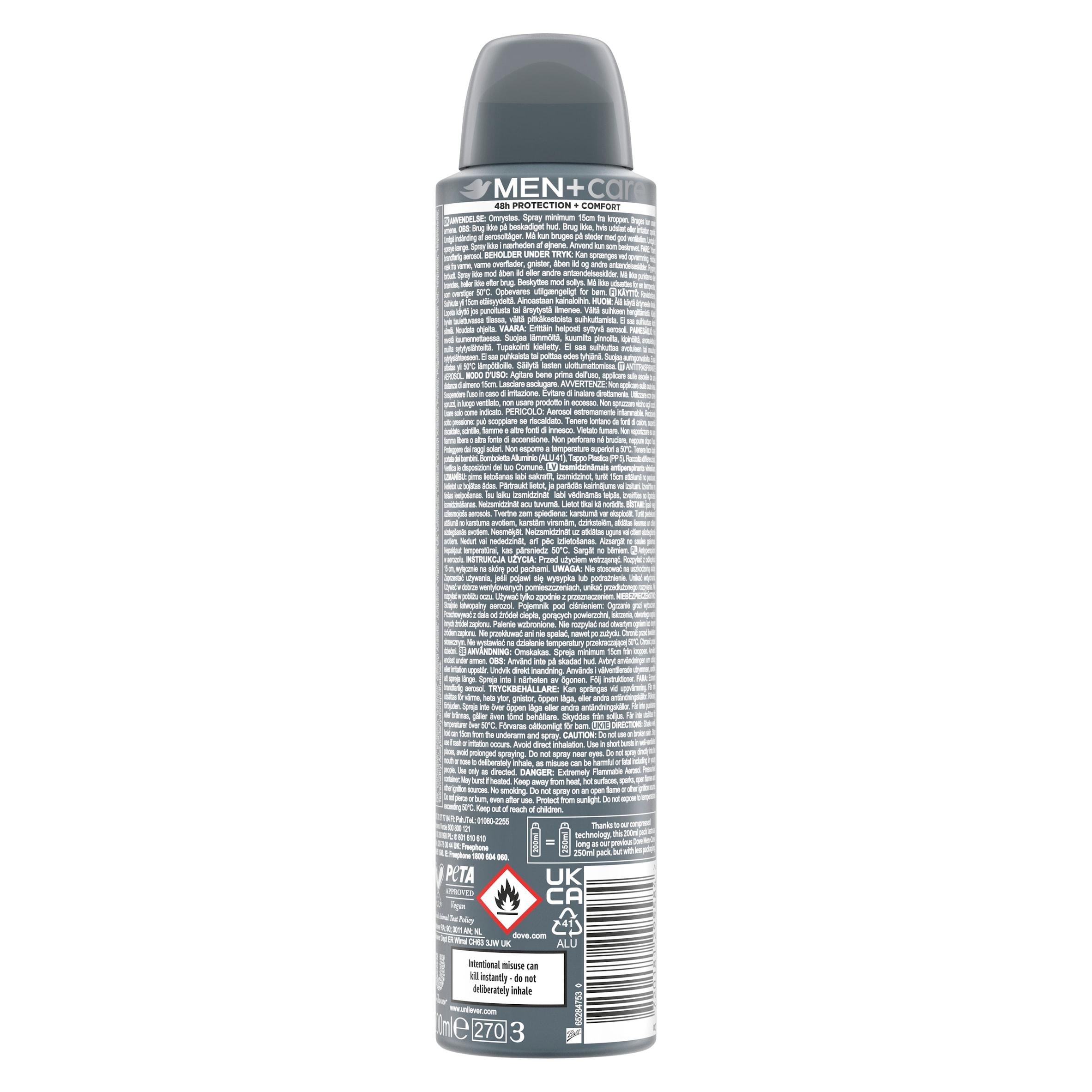 Dove Men+Care Classic aerosol deodorant 200ml, UK version