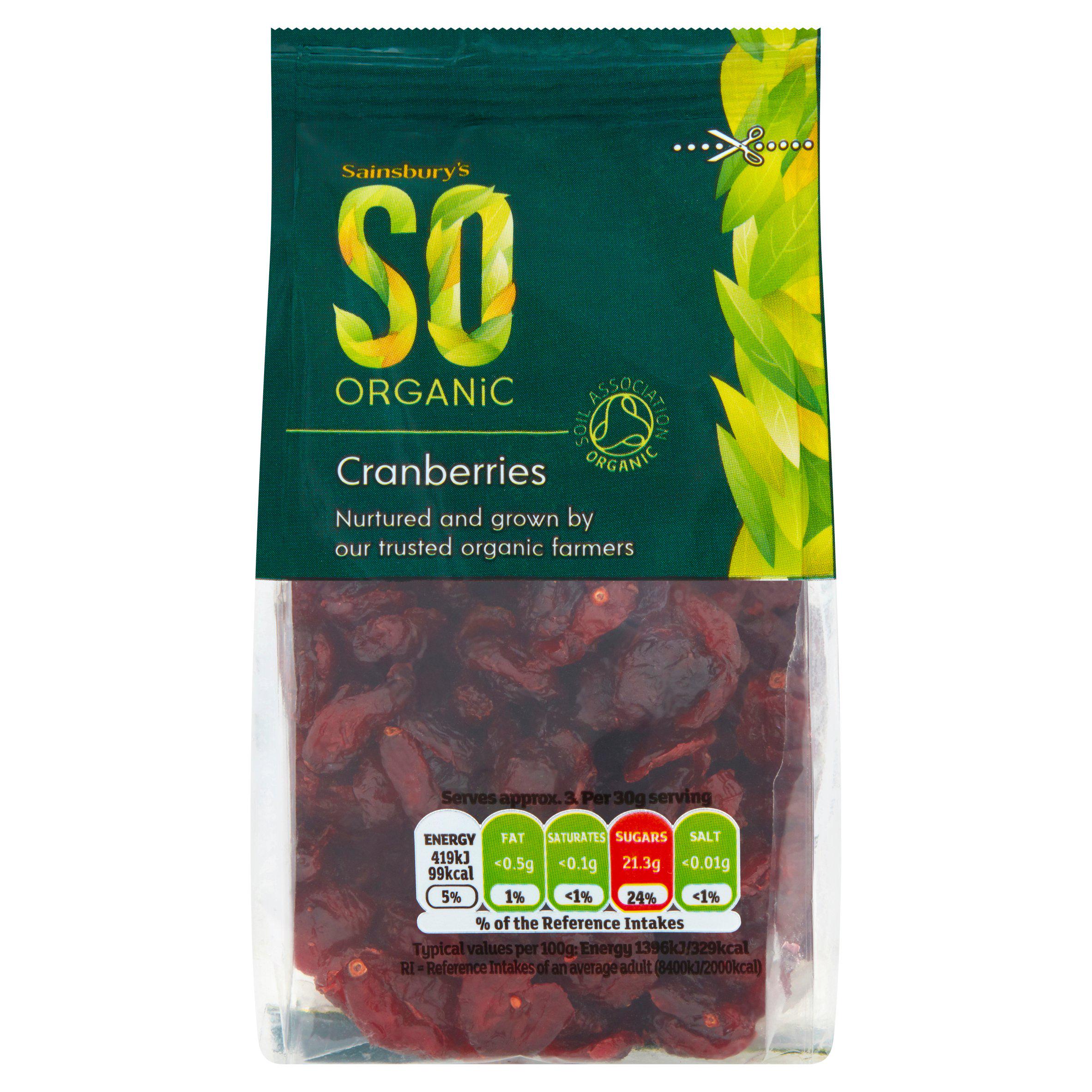 Sainsbury's SO Organic dried cranberries 100g - British product