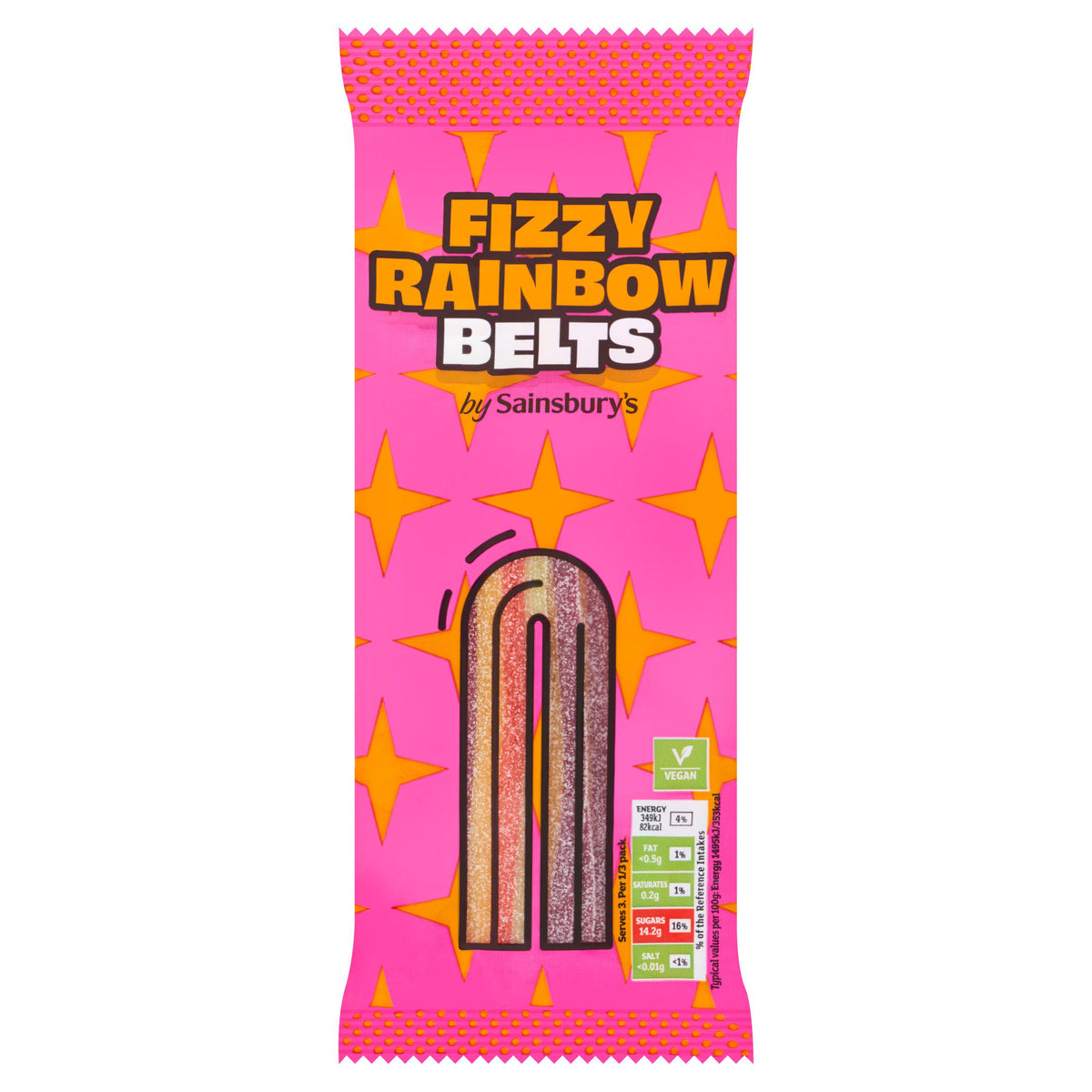 Sainsbury's Rainbow Belts 70g fruit sweets (British brand)