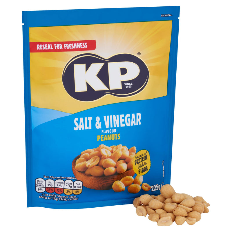 KP salt and vinegar flavoured peanuts 225g, UK version