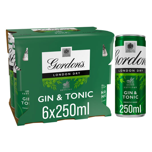 Gordon's London Dry Gin & Tonic Ready To Drink 5% Vol Cans 6x250ml GOODS Sainsburys   