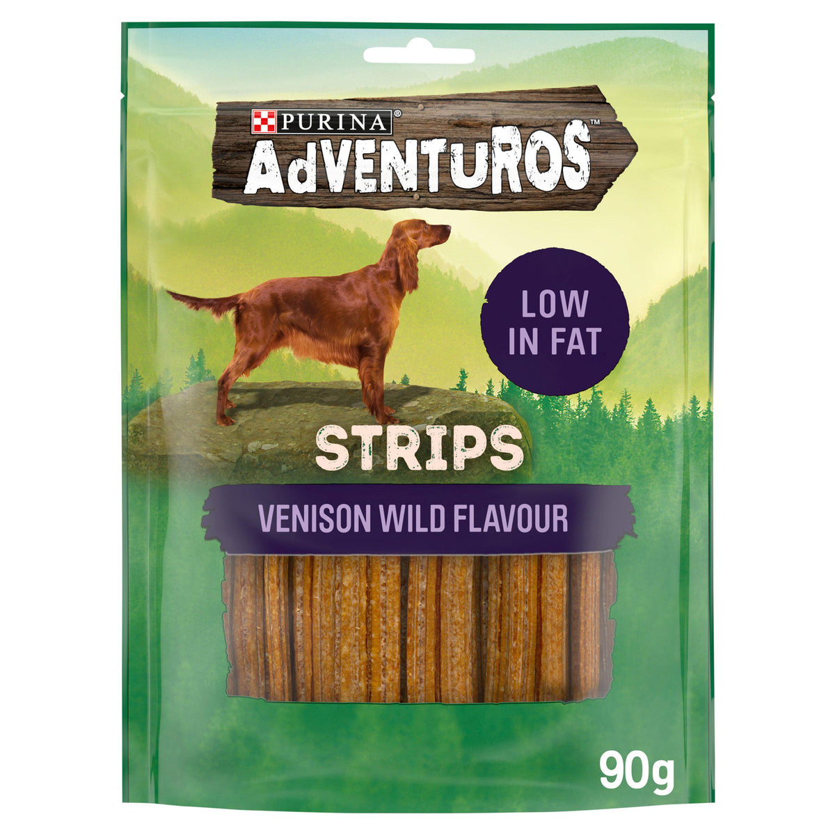 Adventuros venison wild flavour strips 90g, imported from the UK
