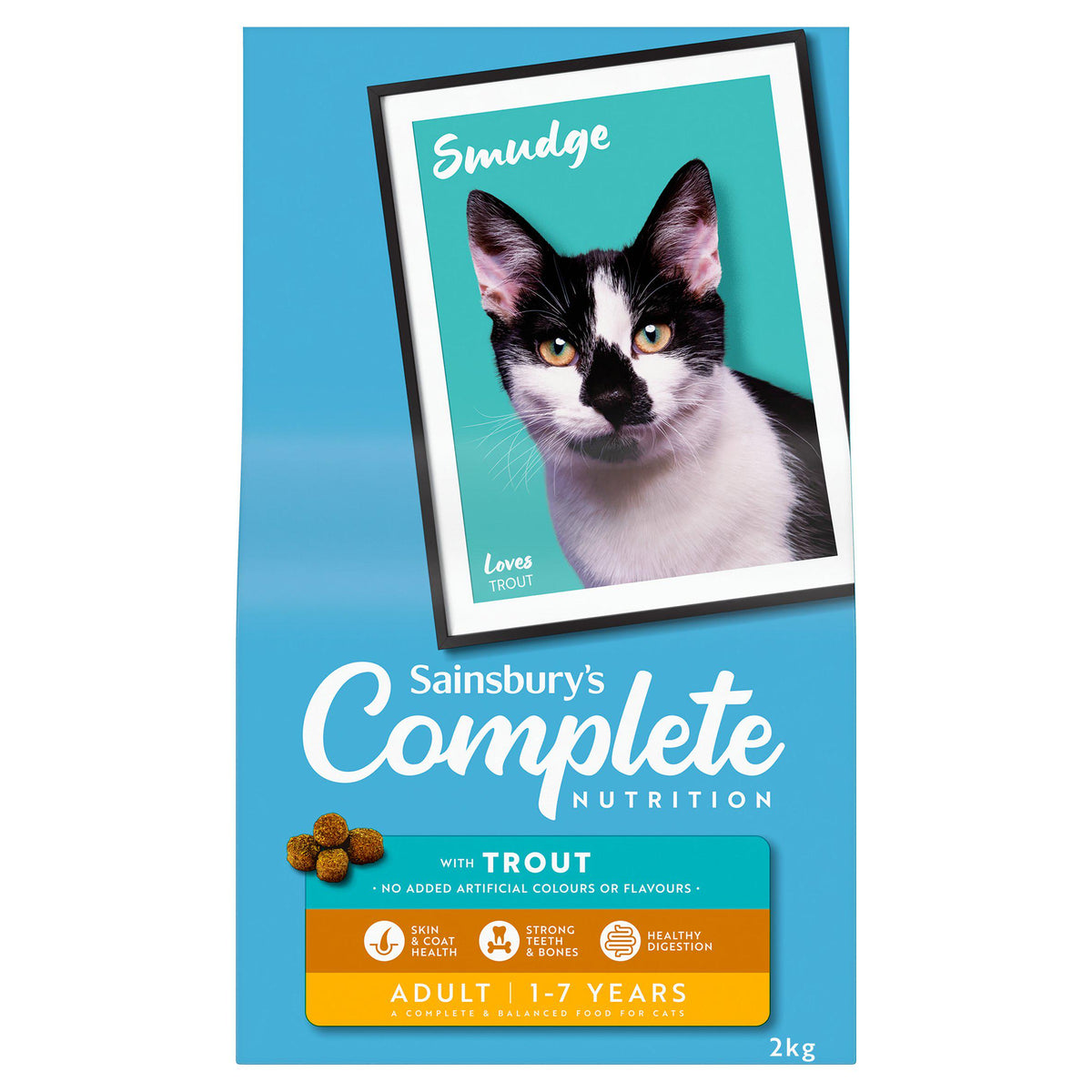 Sainsbury's adult complete nutrition trout cat food 2kg bag (British brand)