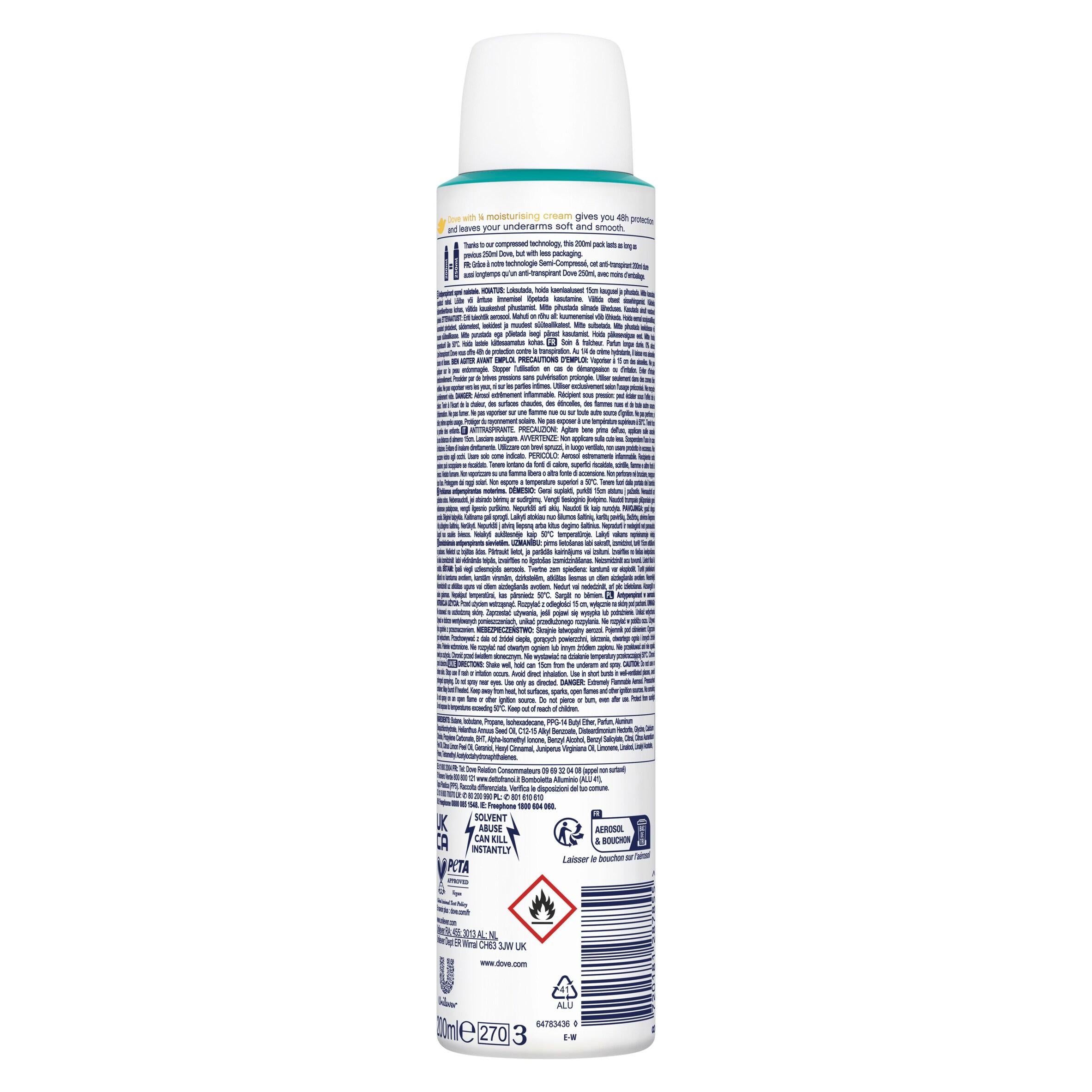 Dove Women's antiperspirant deodorant spray 200ml, imported from the UK