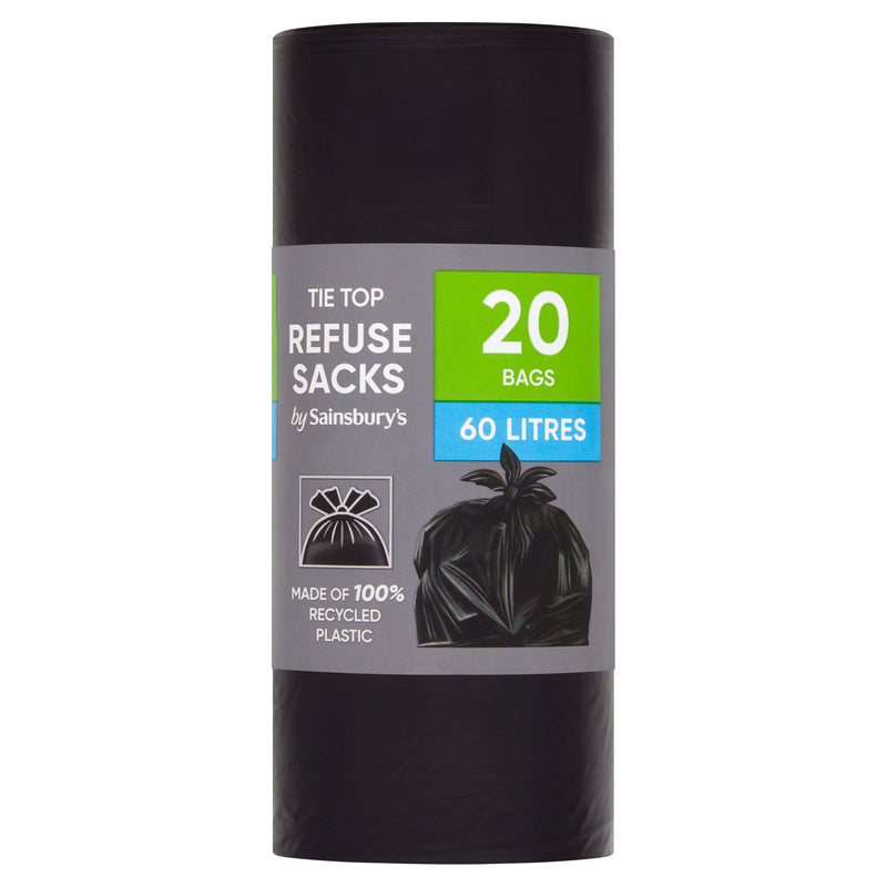 Sainsbury's tie top refuse sacks 20-pack, imported from the UK