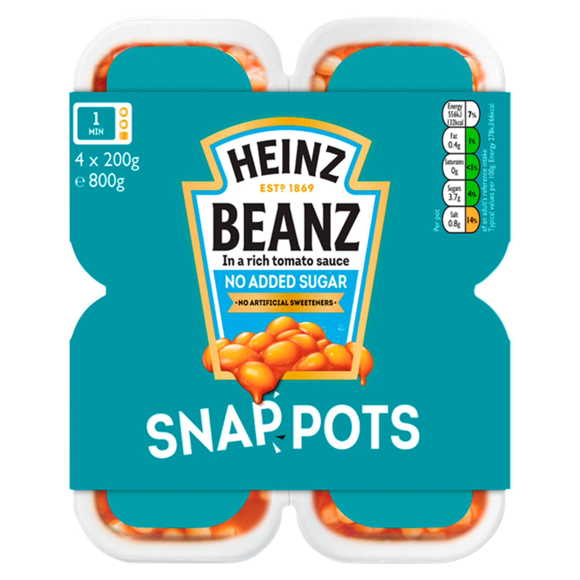 Heinz Baked Beans Snap Pots No Added Sugar 4x200g (British brand)