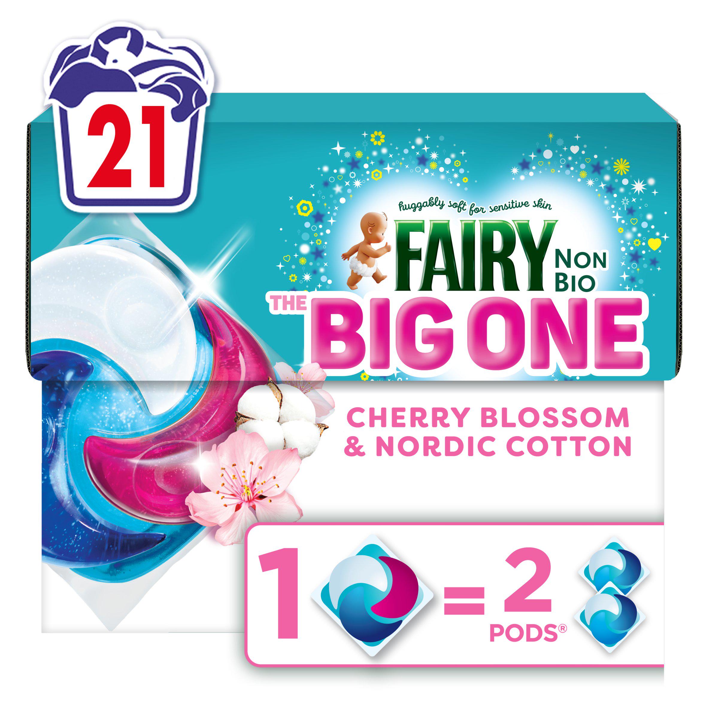 Fairy laundry pods Cherry Blossom Nordic Cotton Non Bio 21 washes, imported from the UK