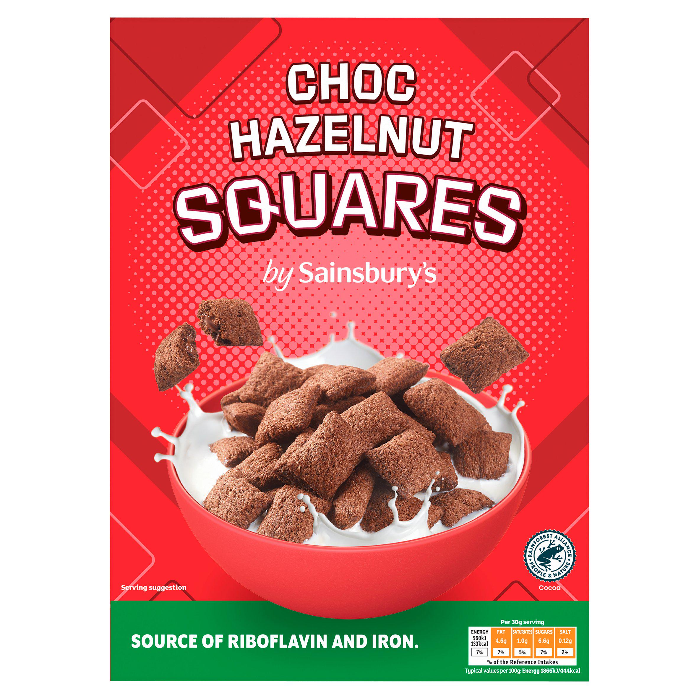 Sainsbury's Choco Hazelnut Squares cereal 375g - British product