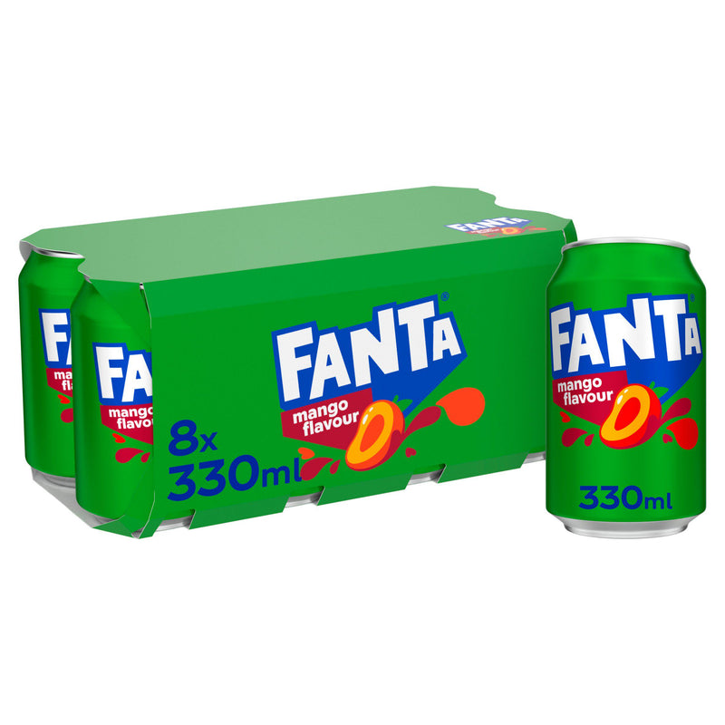Fanta mango soft drink 8x330ml cans, UK version