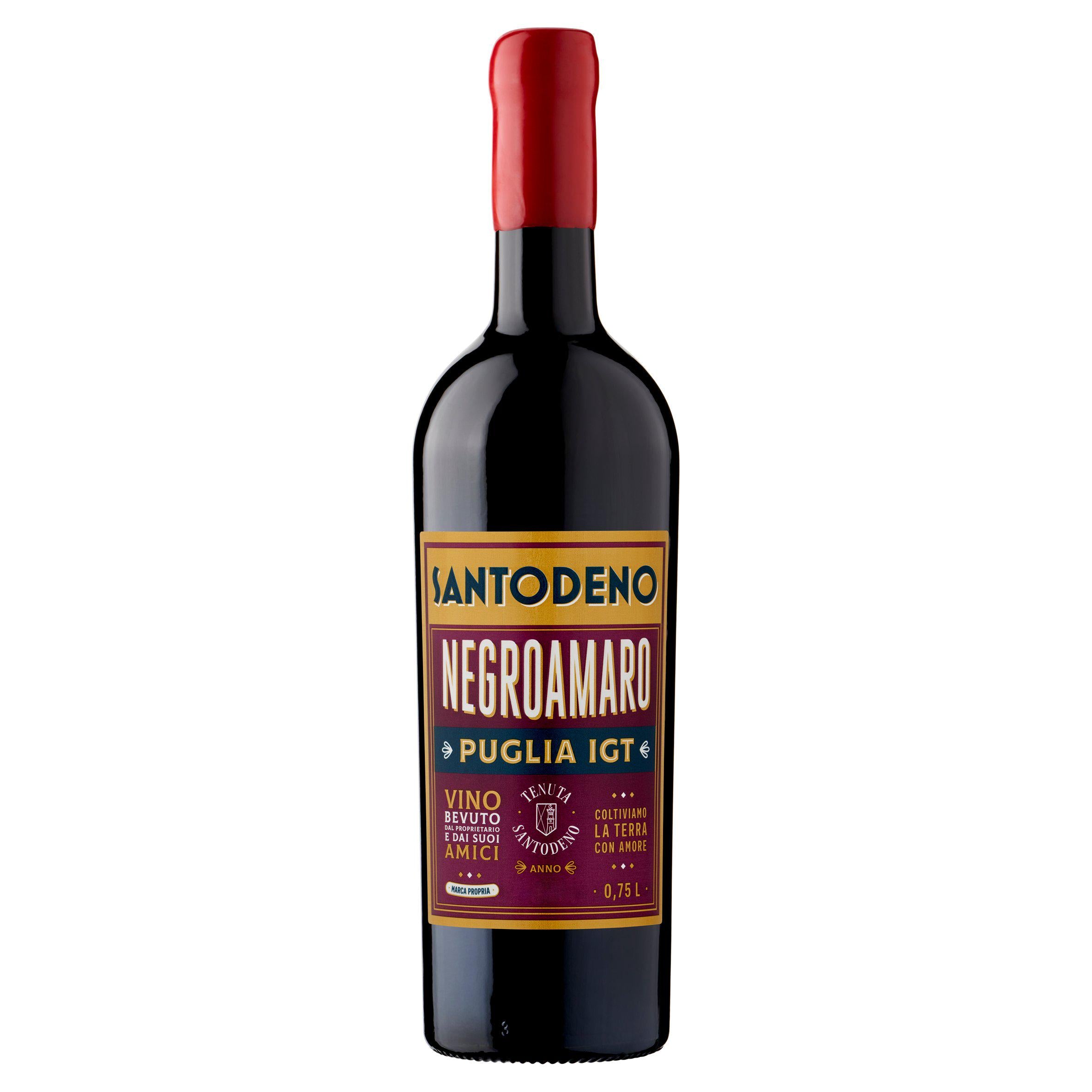 Santodeno Negroamaro red wine 75cl cork closure (British brand)