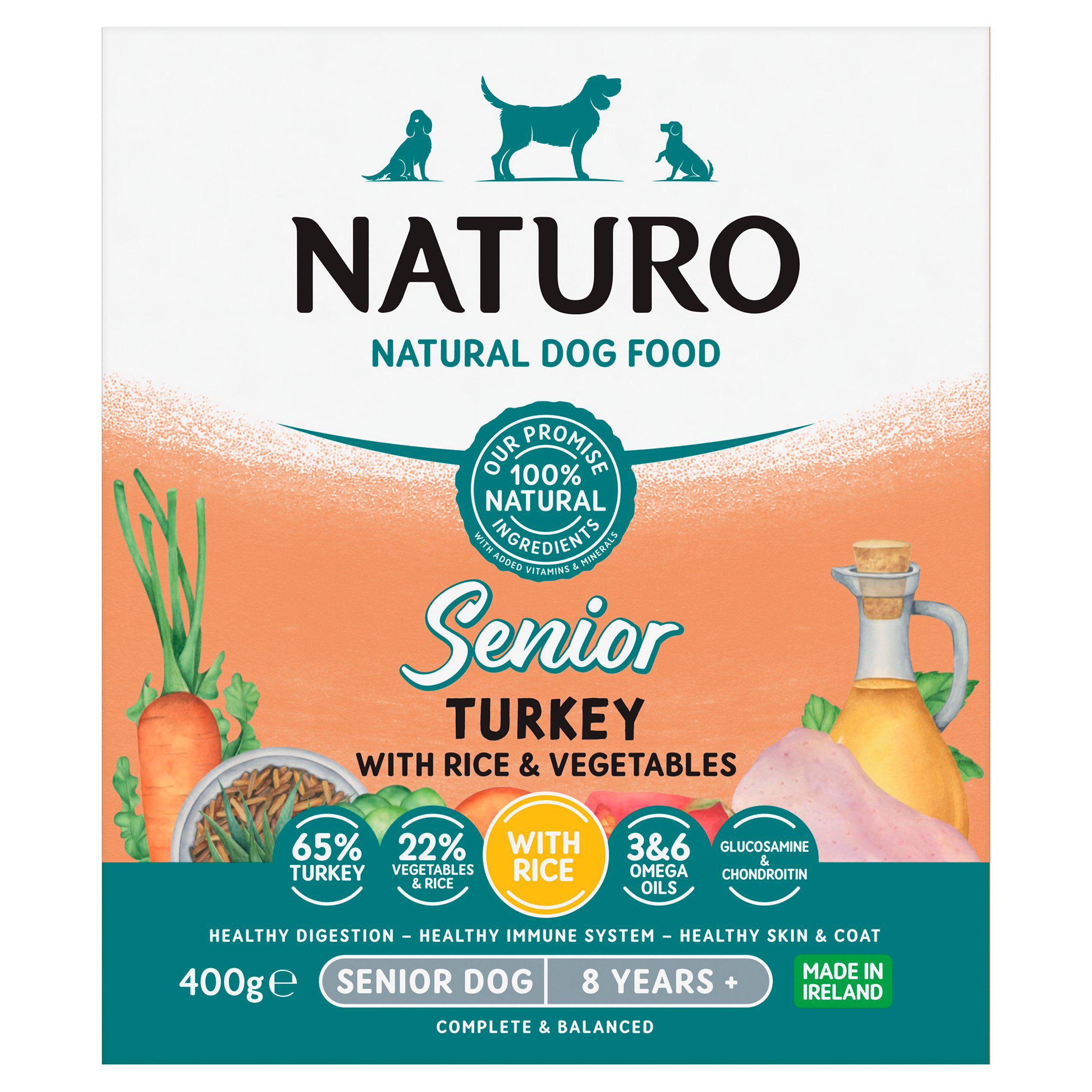 Naturo natural senior dog food turkey rice 400g, imported from the UK