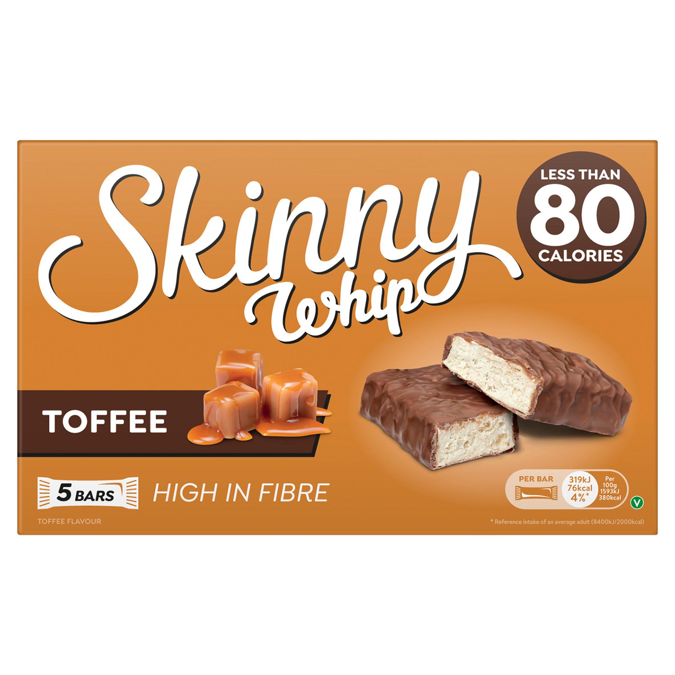 Skinny Whip Toffee chocolate bars 5x20g, imported from the UK