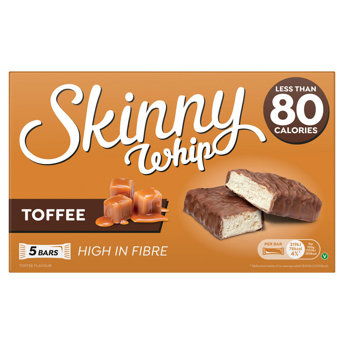 Skinny Whip Toffee chocolate bars 5x20g, imported from the UK