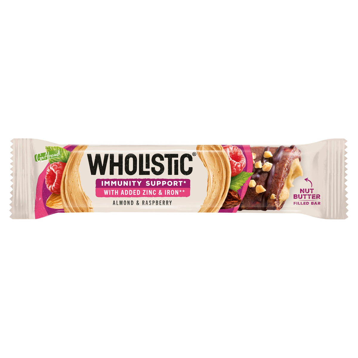 Go Ahead Wholistic Almond & Raspberry Nut Butter Filled Snack Bar 40g